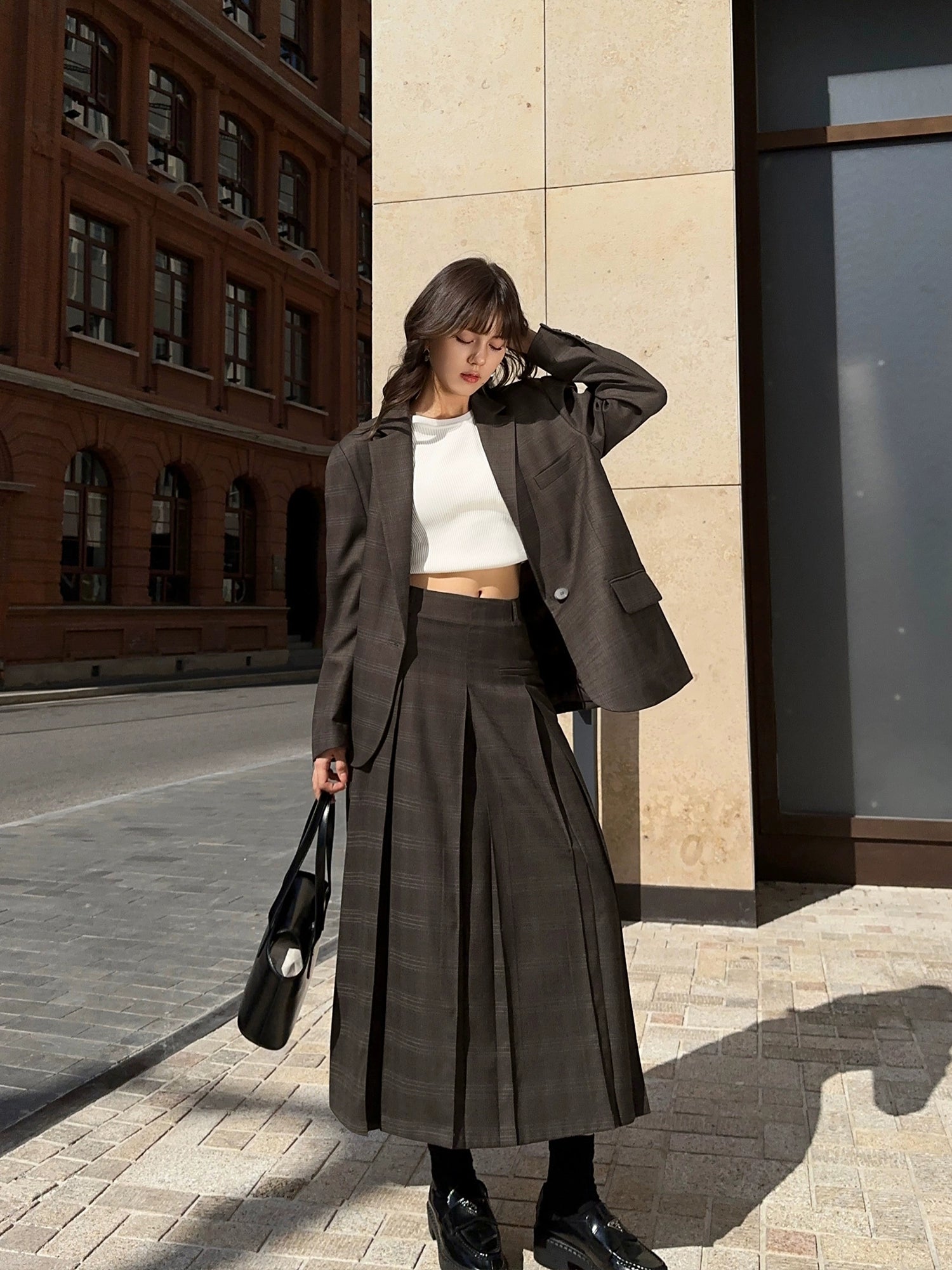 NEVA HU High Waist A Word Plaid Skirt