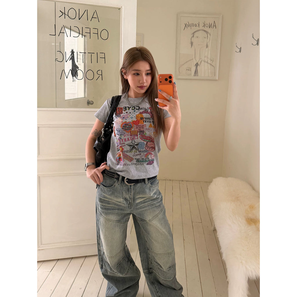CCYE Graffiti Print Front Shoulder Thin Tee