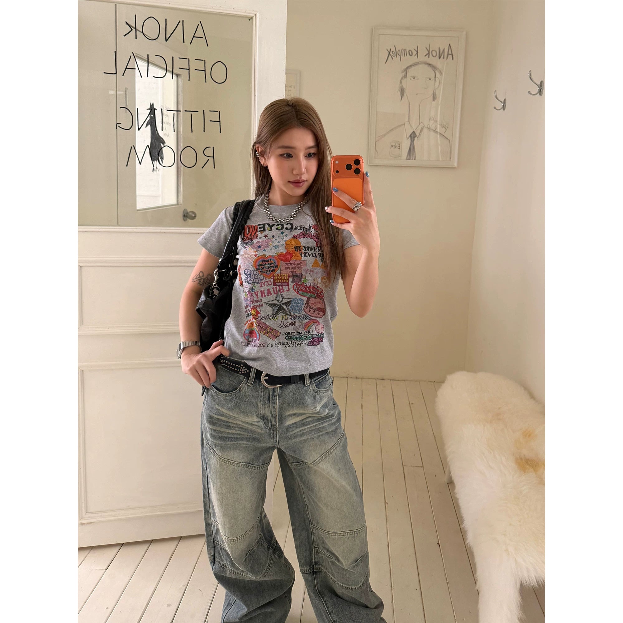 CCYE Graffiti Print Front Shoulder Thin Tee