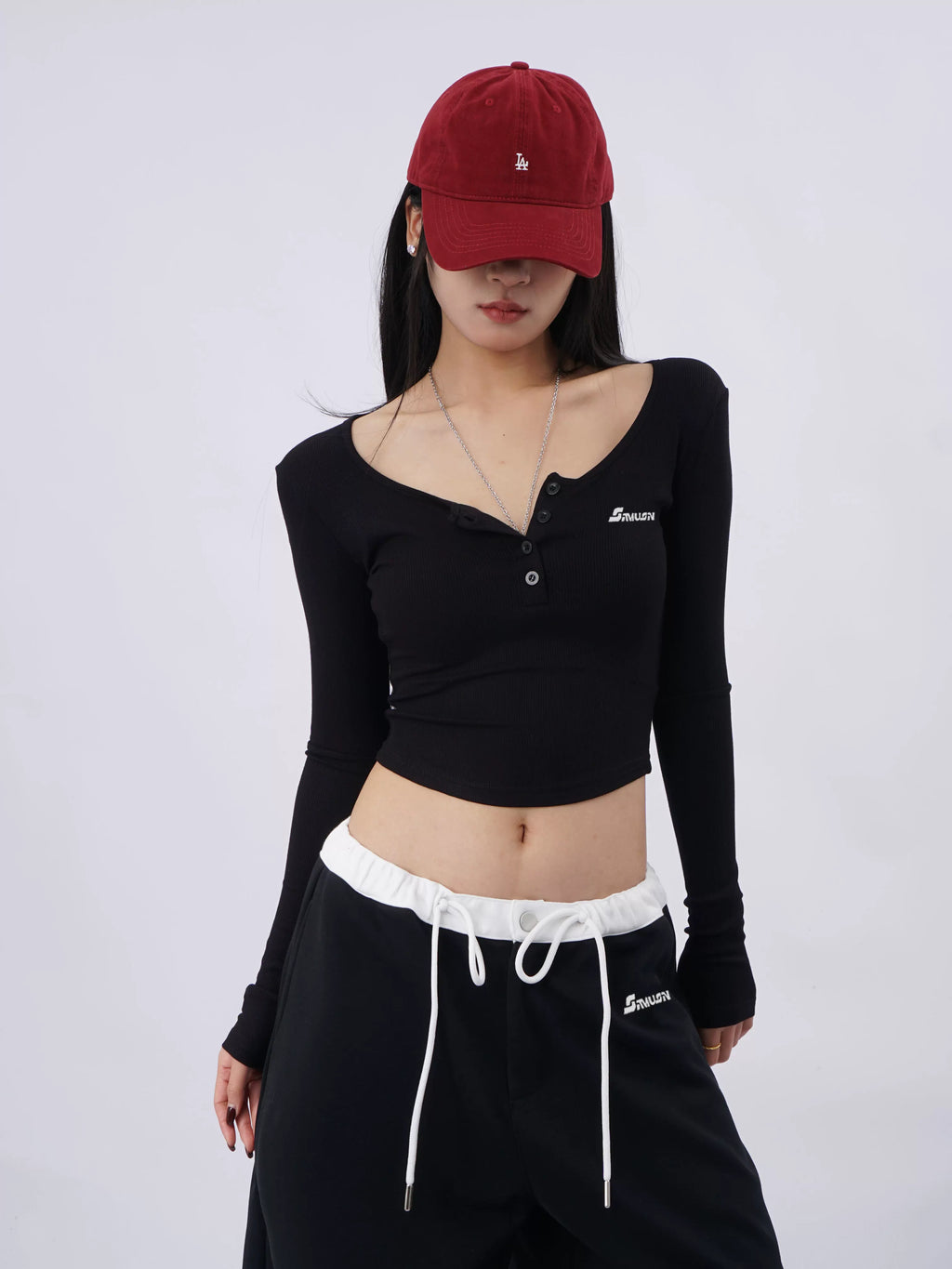 SAMUSAN Semi-open Neck Slim-fitting Versatile Long Sleeves