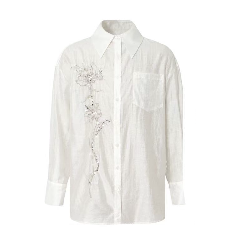 LOUMUTAKU Jacquard Tencel Bead Embroidered Loose Shirt