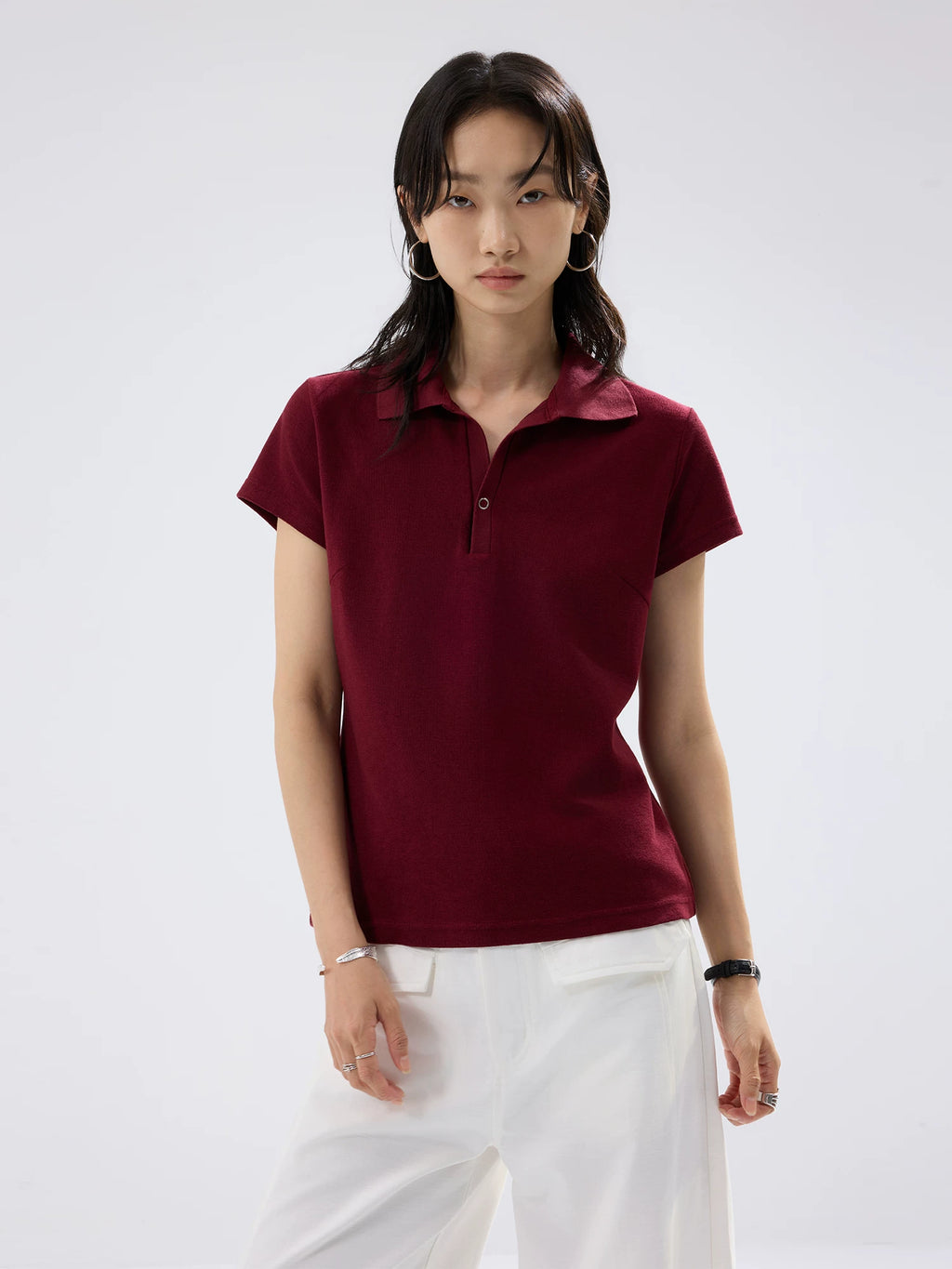 Sameuoo Lapel, Shoulder-length Slimming Tee