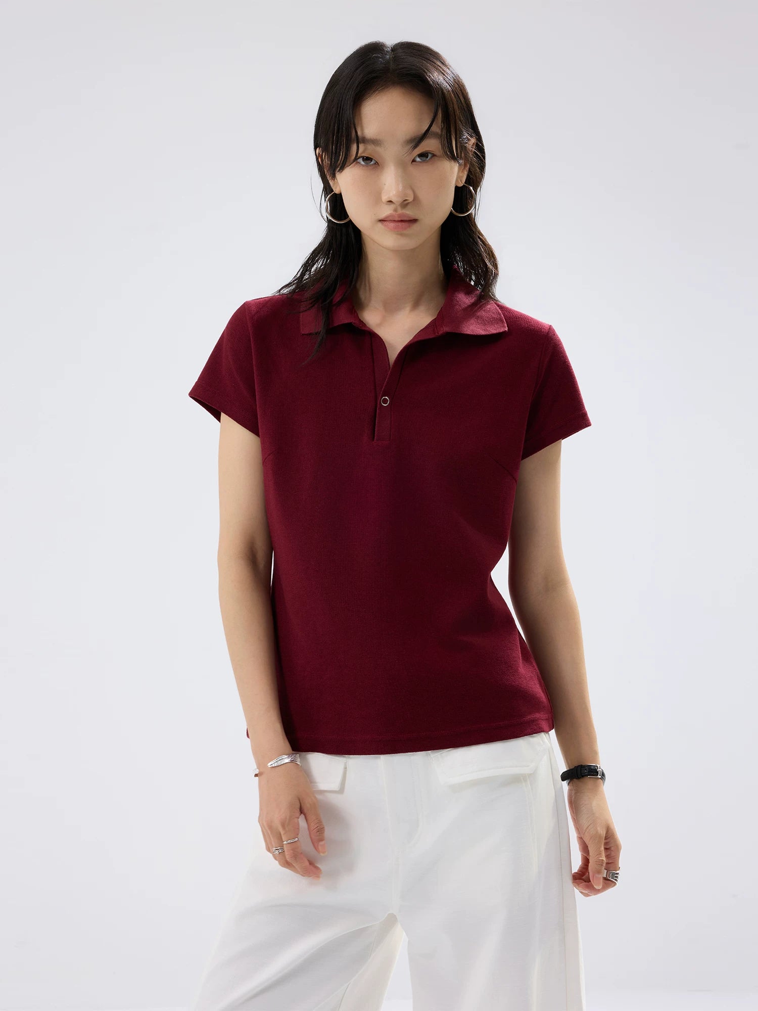 Sameuoo Lapel, Shoulder-length Slimming Tee