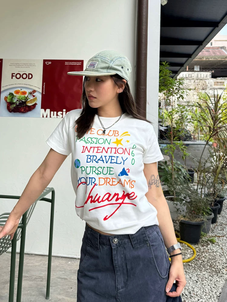 CCYE Letter Print Front Shoulder Crew Neck Long Sleeve