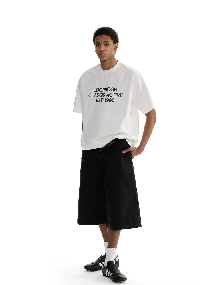 Loopsoon Crew Neck Three-line Printed Versatile Tee