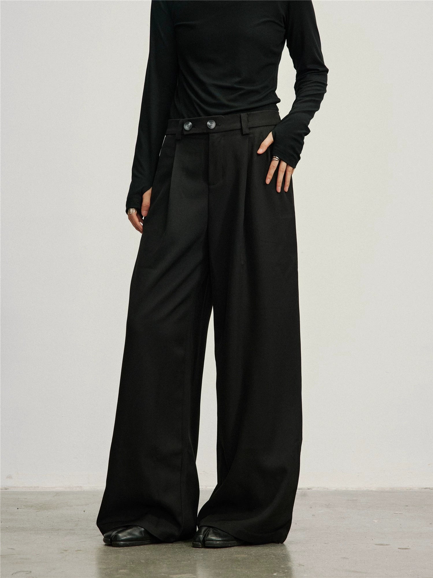 SUNYVONNE Double-breasted High-waisted Wide-leg Pants