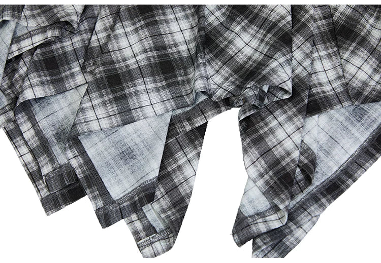 JIKOO Plaid Skirt Versatile Irregular Hem Skirt