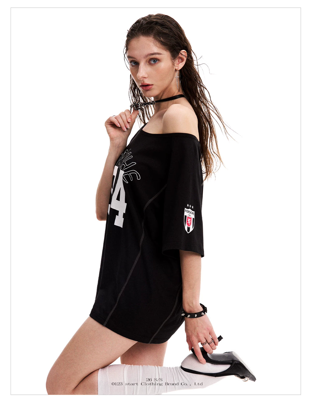 0123Start Sloping Shoulder Loose Motion Tee
