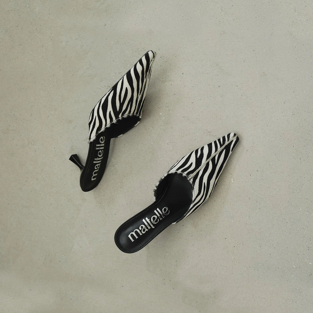 Maltelle Pointed Irregular Zebra Heels