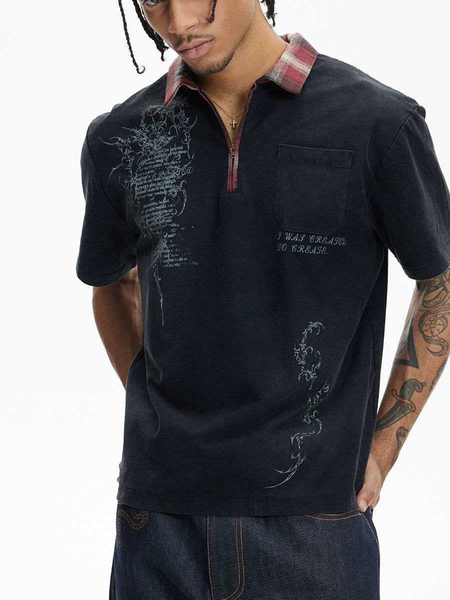 DND4DES Retro Washing Water To Make Old Plaid Lapel Polo Shirt