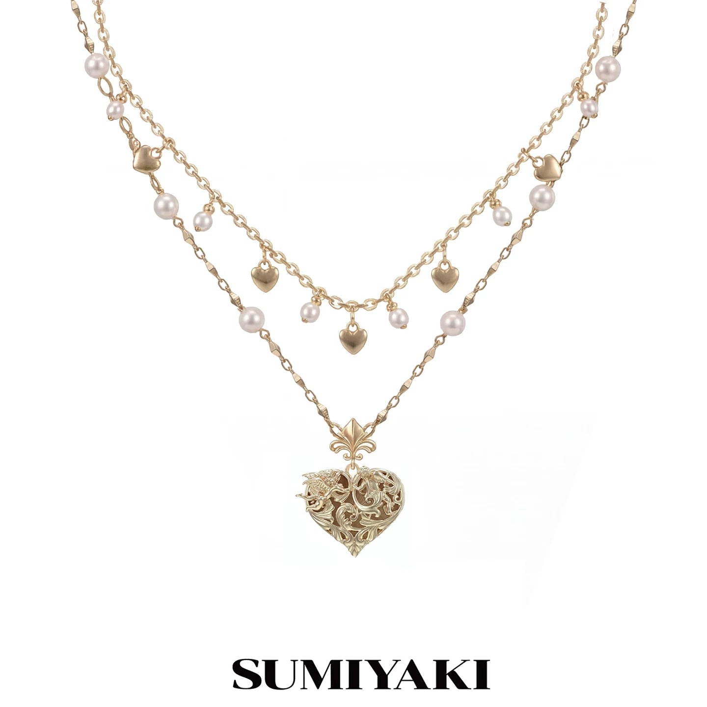 SUMIYAKI Double-sided Relief Love Double-layer Necklace