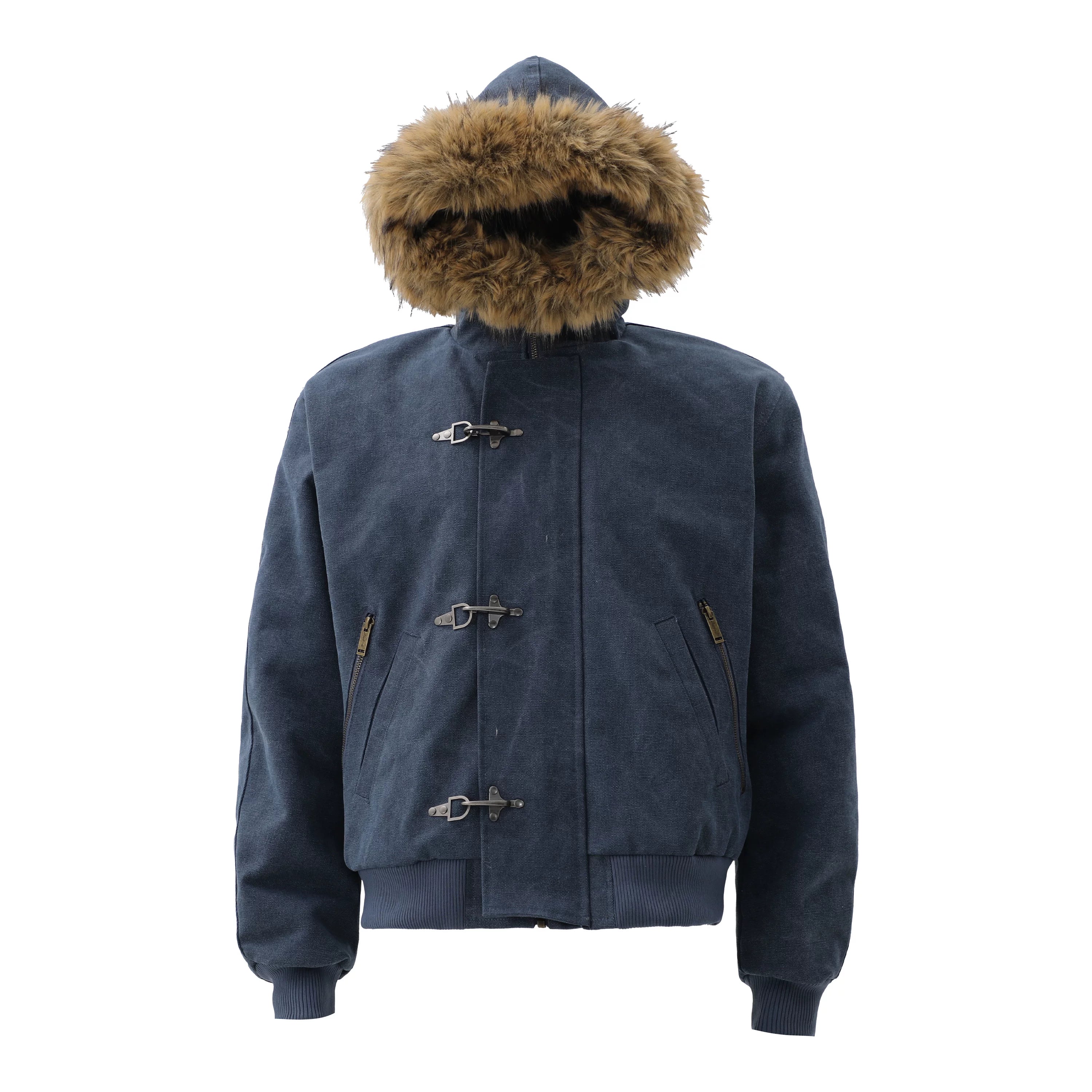 ZOZOFOREST Removable Fur Collar Plush Bead Canvas Seat Mountain Carving Jacket