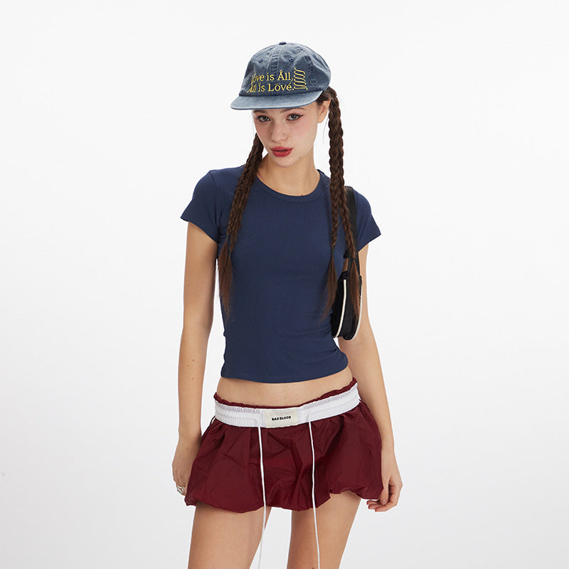 Nariele Shoulder Crew Neck Skinny Versatile Tee