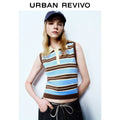 URBAN REVIVO College Contrast Striped Button Sleeveless Knitted Sweater
