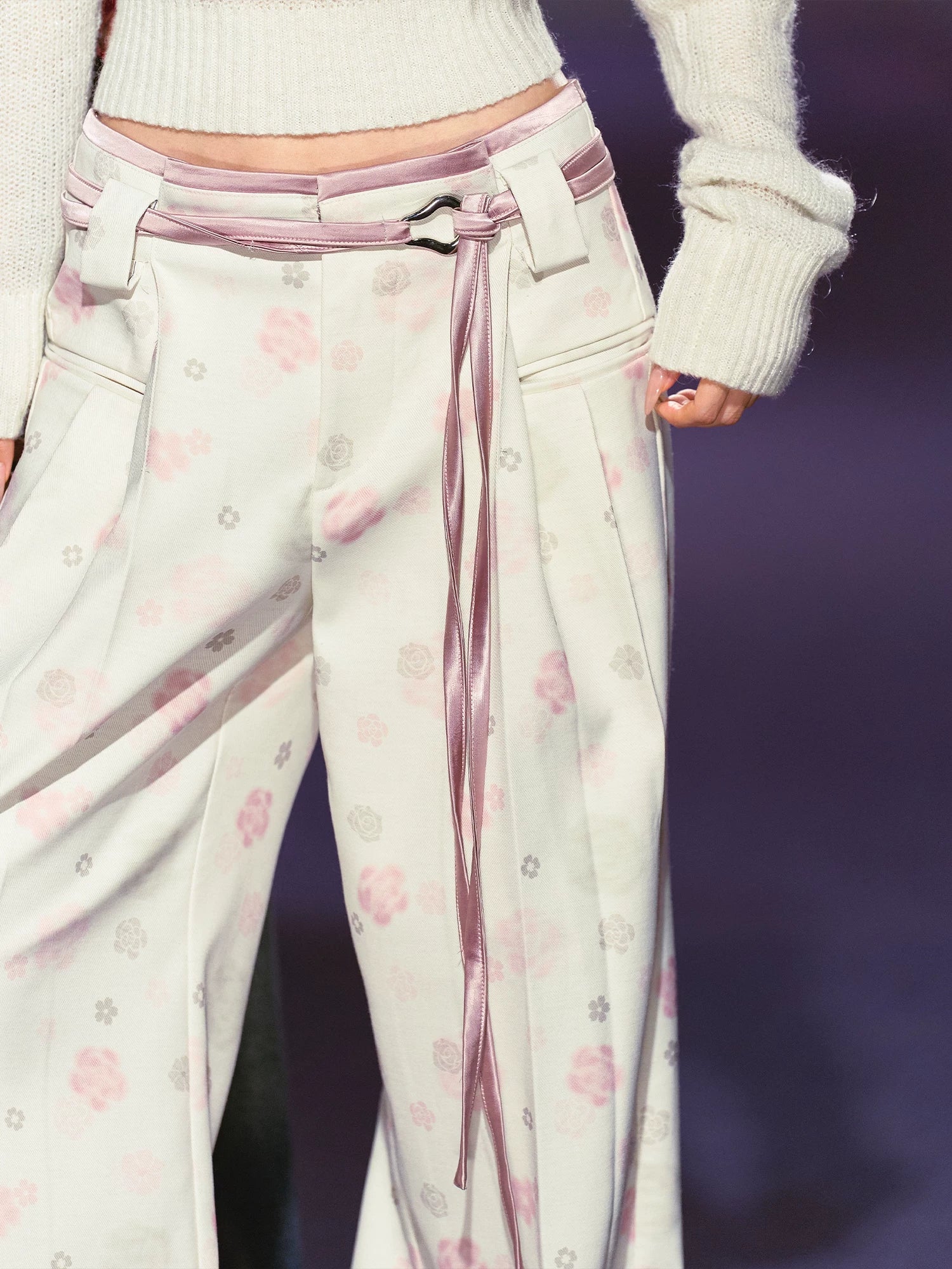 AGAM Flower Print Satin Drawstring Slacks