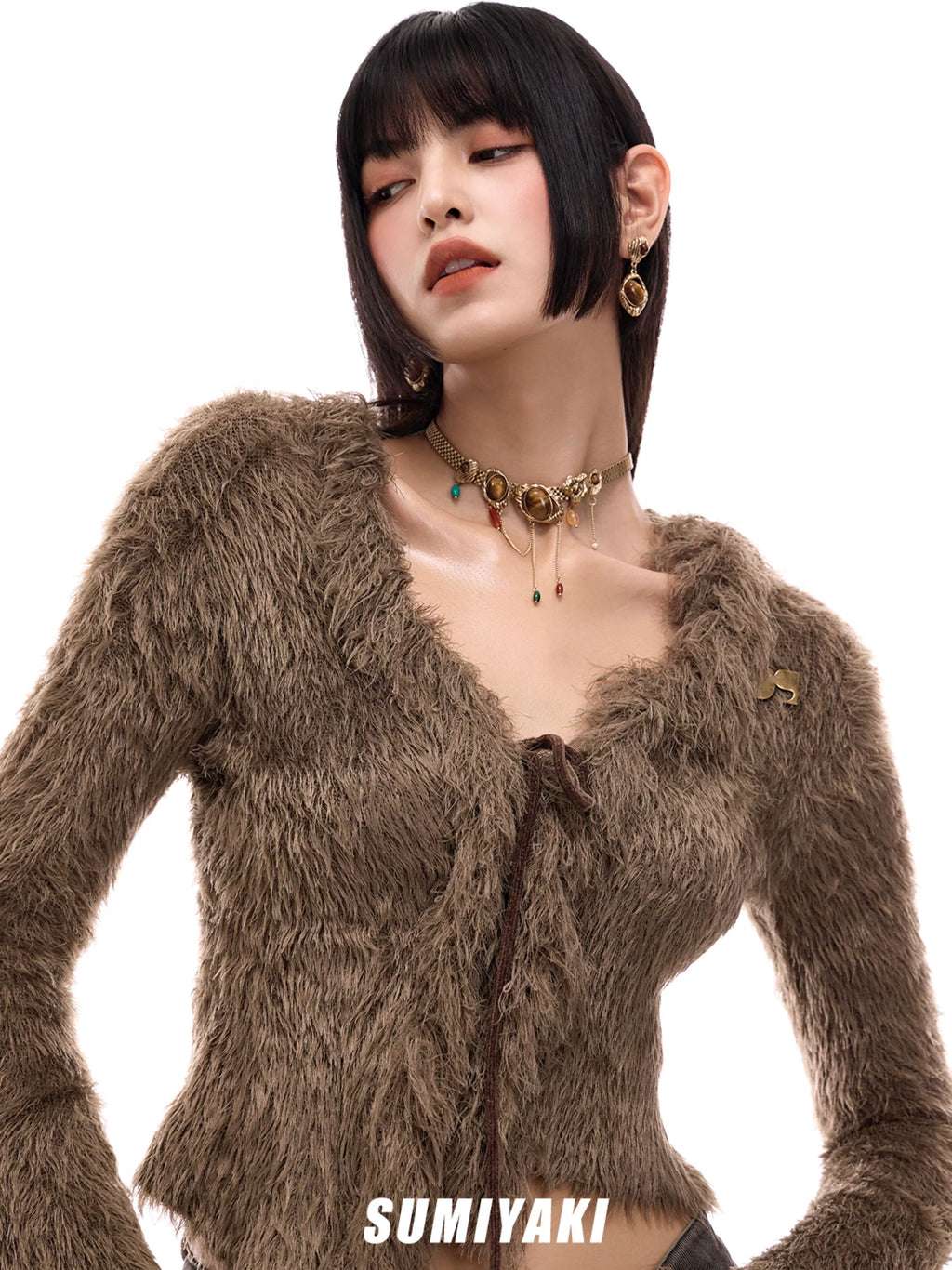 SUMIYAKI Retro Tiger's Eye Long Earrings