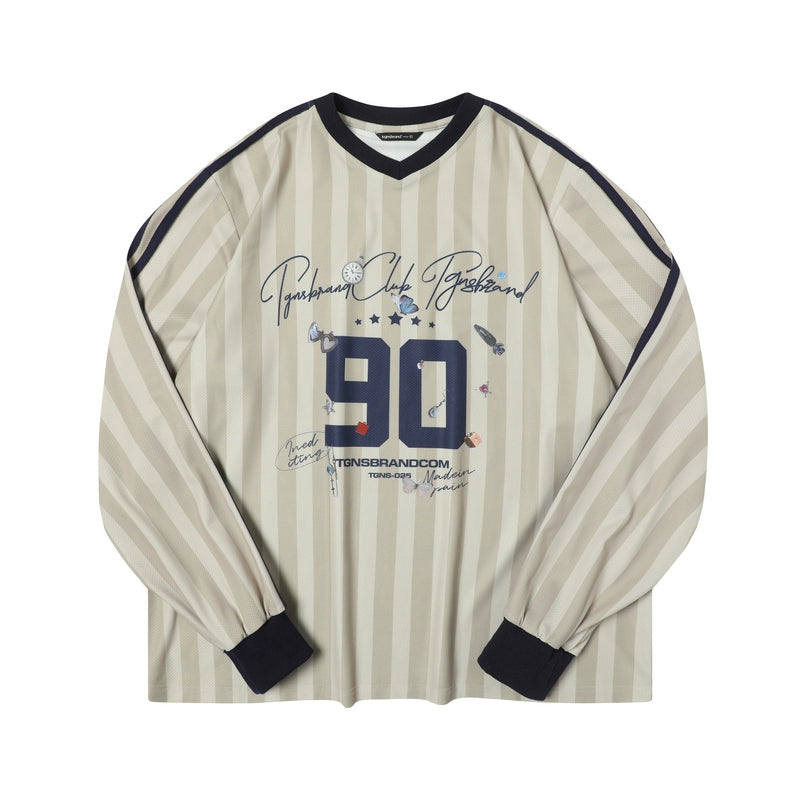 TGNS Striped Print Vintage Loose Casual Long Sleeve