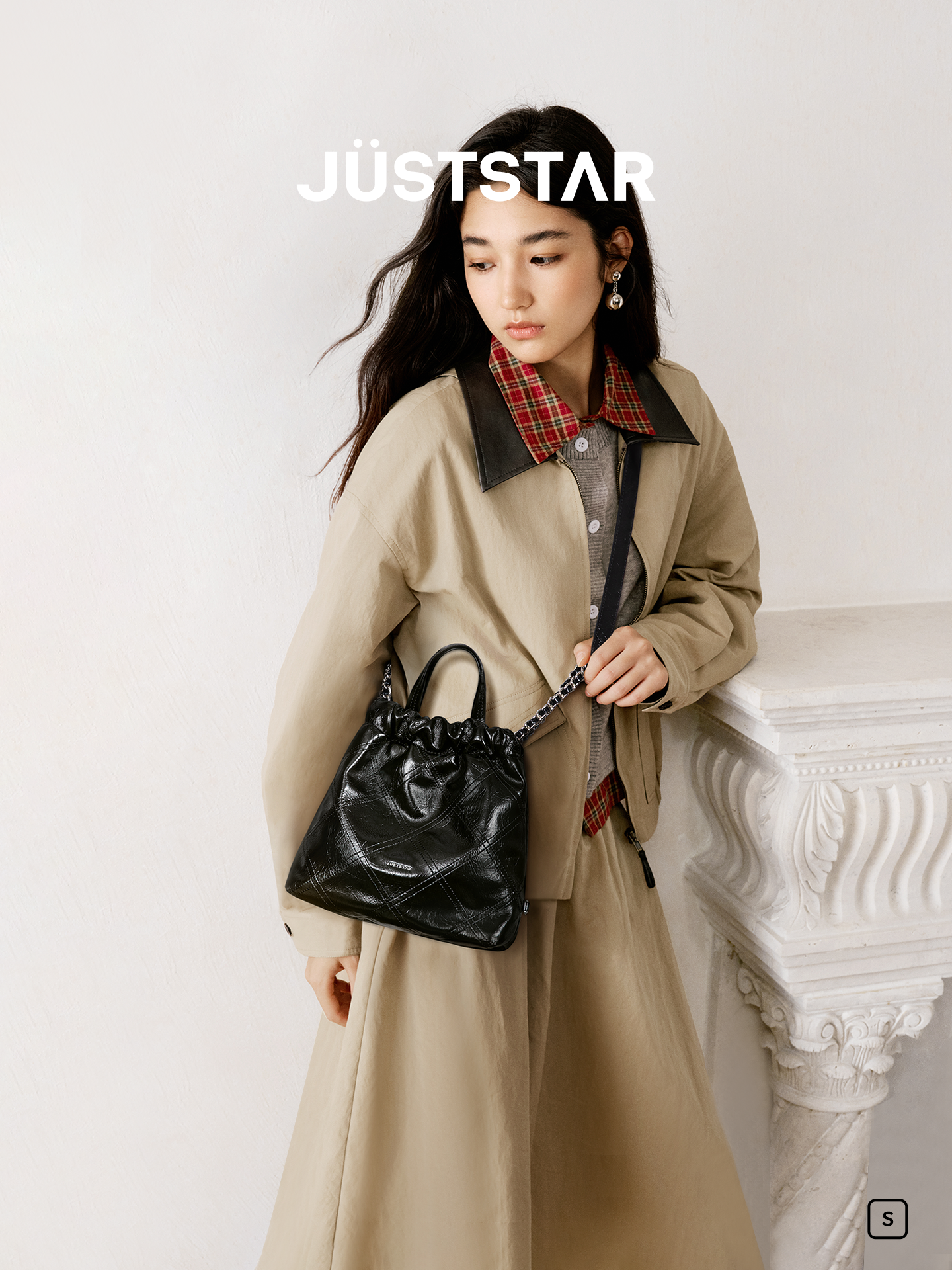 JUST STAR Rhombus Dual-purpose Double Shoulder Large-capacity Tote Bag