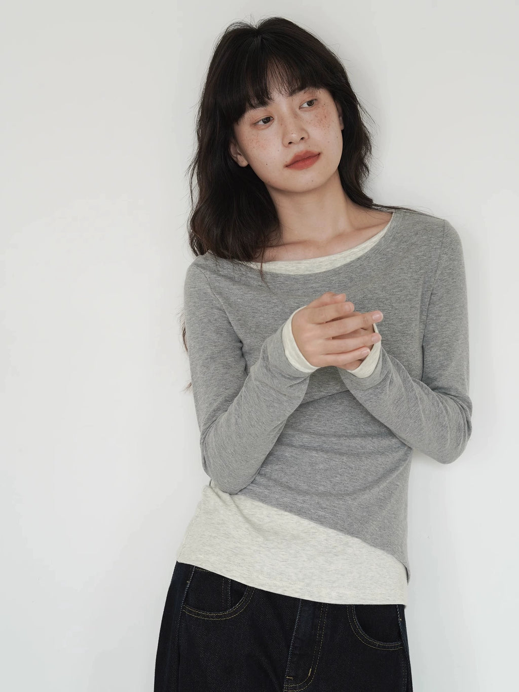 EIGHTHMONTH Fake Two Pieces Thin Contrasting Long Sleeves