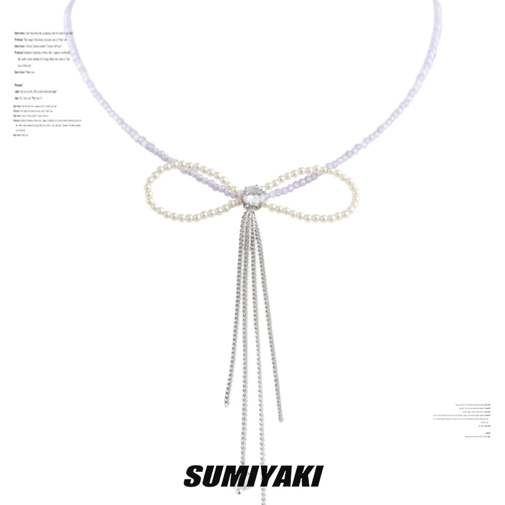SUMIYAKI Handmade Beaded Bow Collarbone Chain