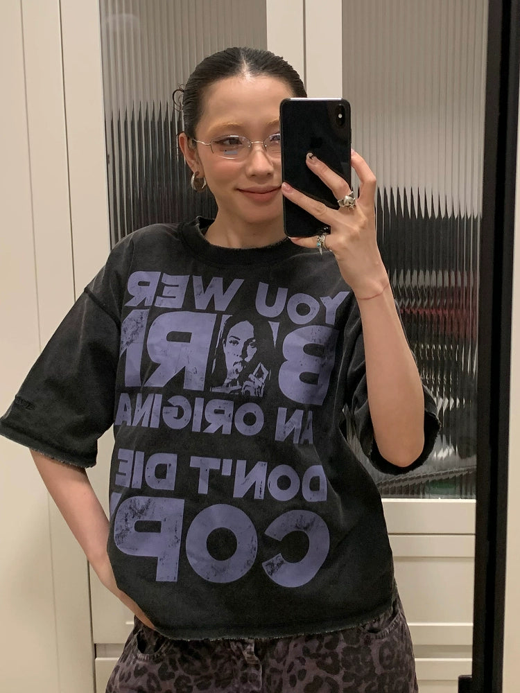 MMBBT Washed Worn Letter Printed Tee