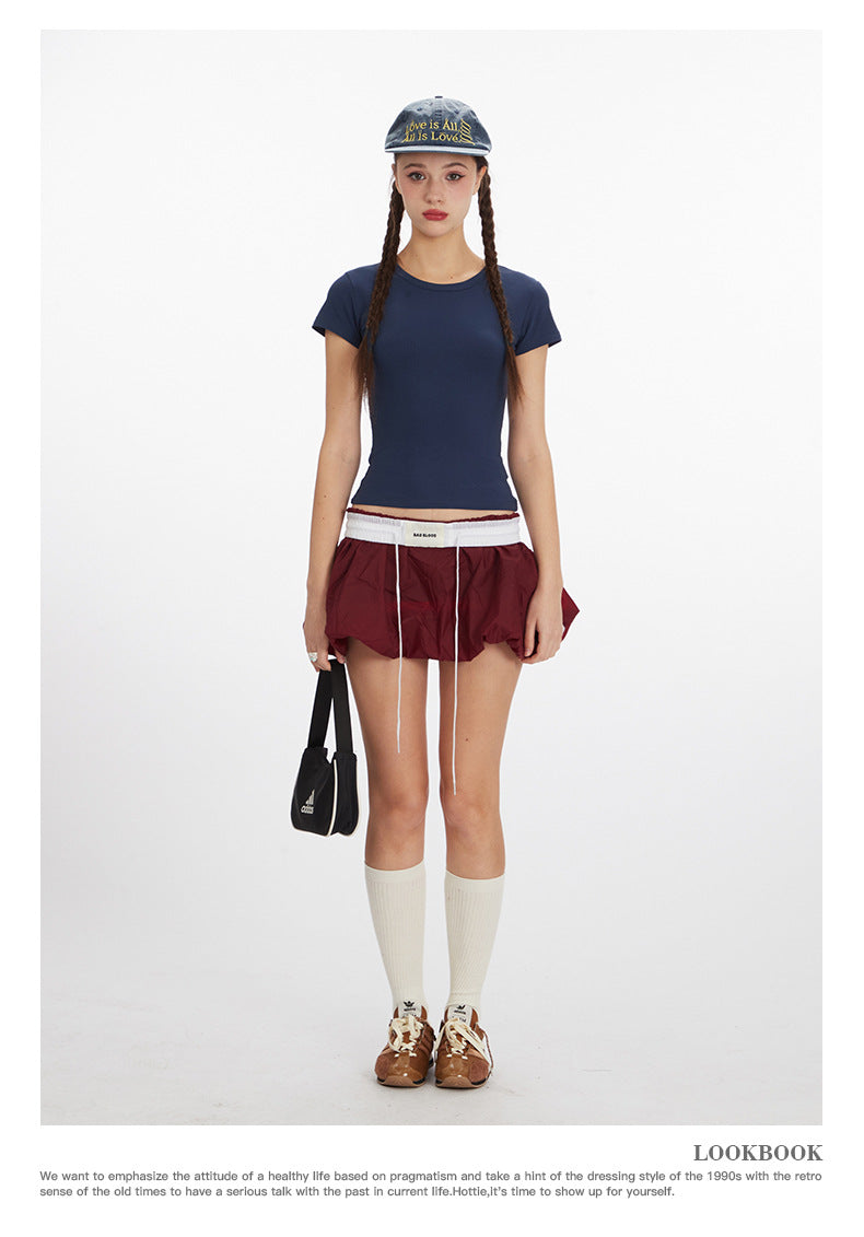 Nariele Shoulder Crew Neck Skinny Versatile Tee