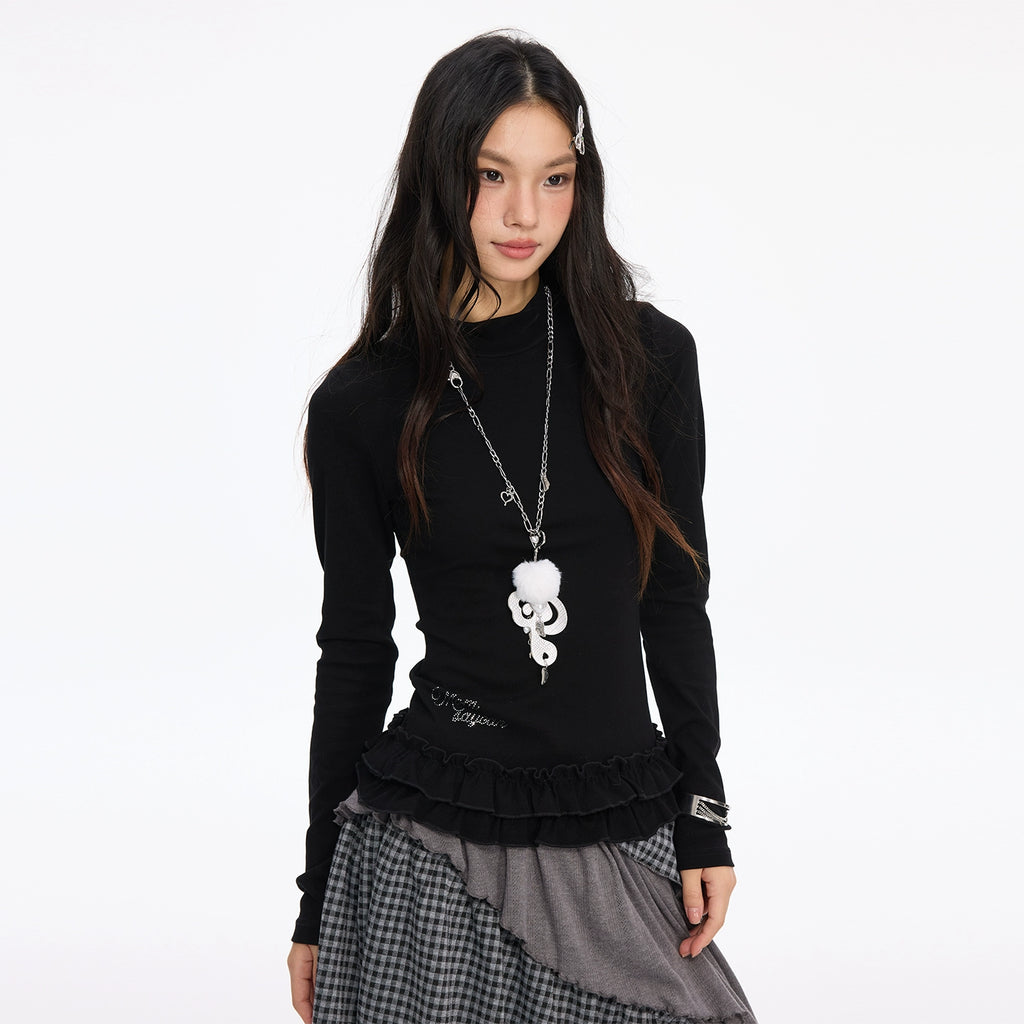 MOMSAYCAN Fungus Edge Slim-fitting Semi-turtleneck Elastic Long Sleeves