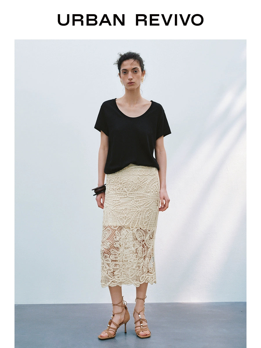 URBAN REVIVO Casual Versatile U-neck Tee