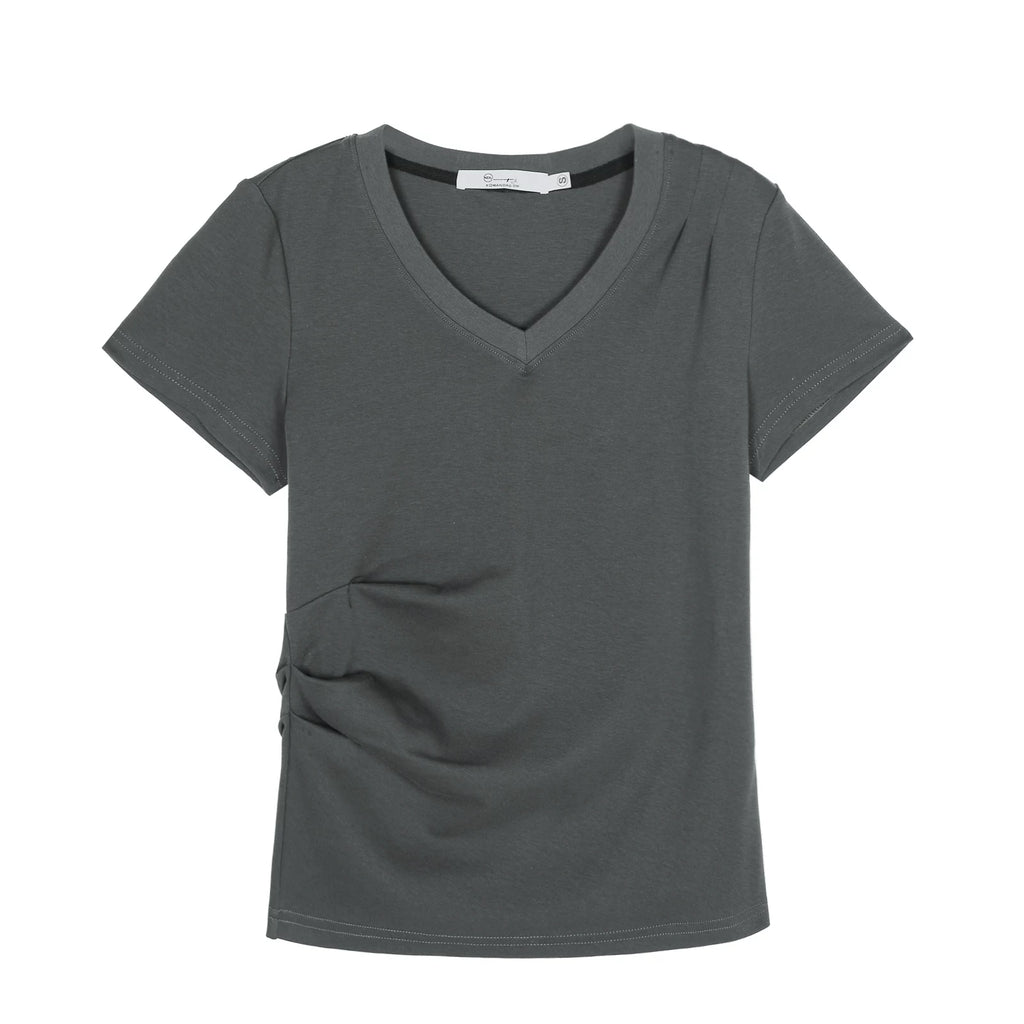 XUJING Crew Neck Shoulder Versatile Skinny Tee