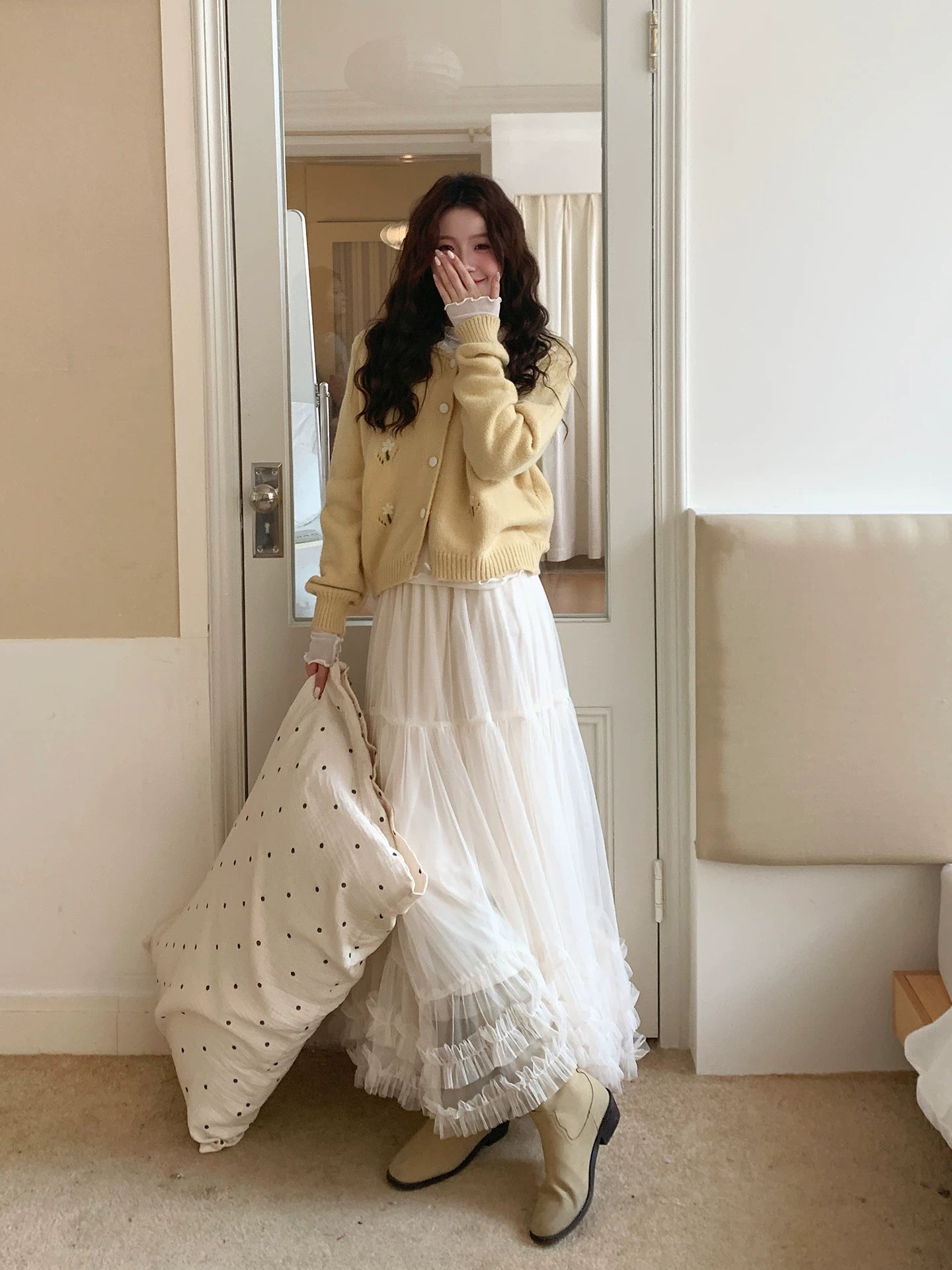 Even Korean Mesh Skirt A-shaped Half Body