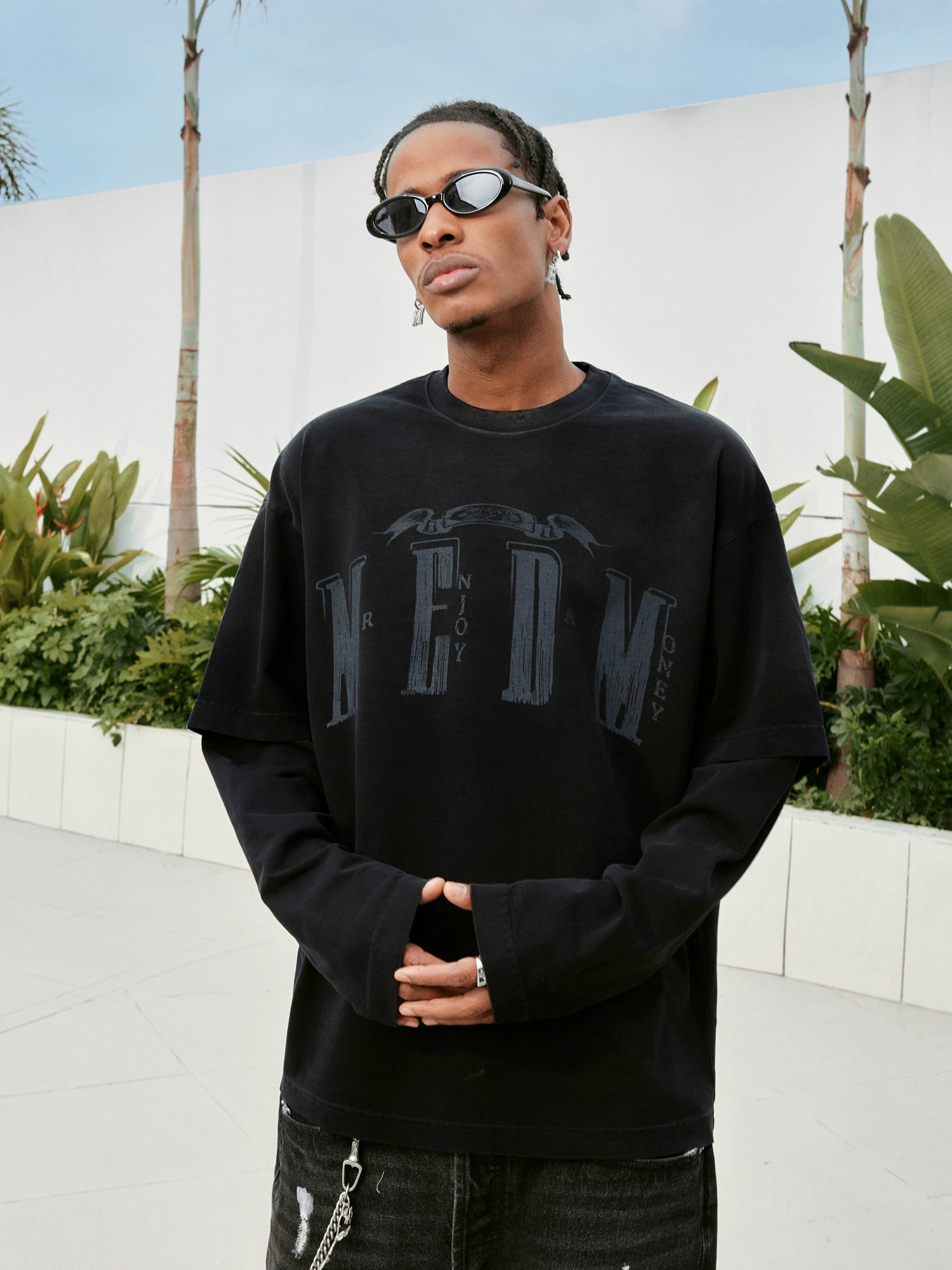 MEDM Fake Two Pieces Loose Long Sleeves