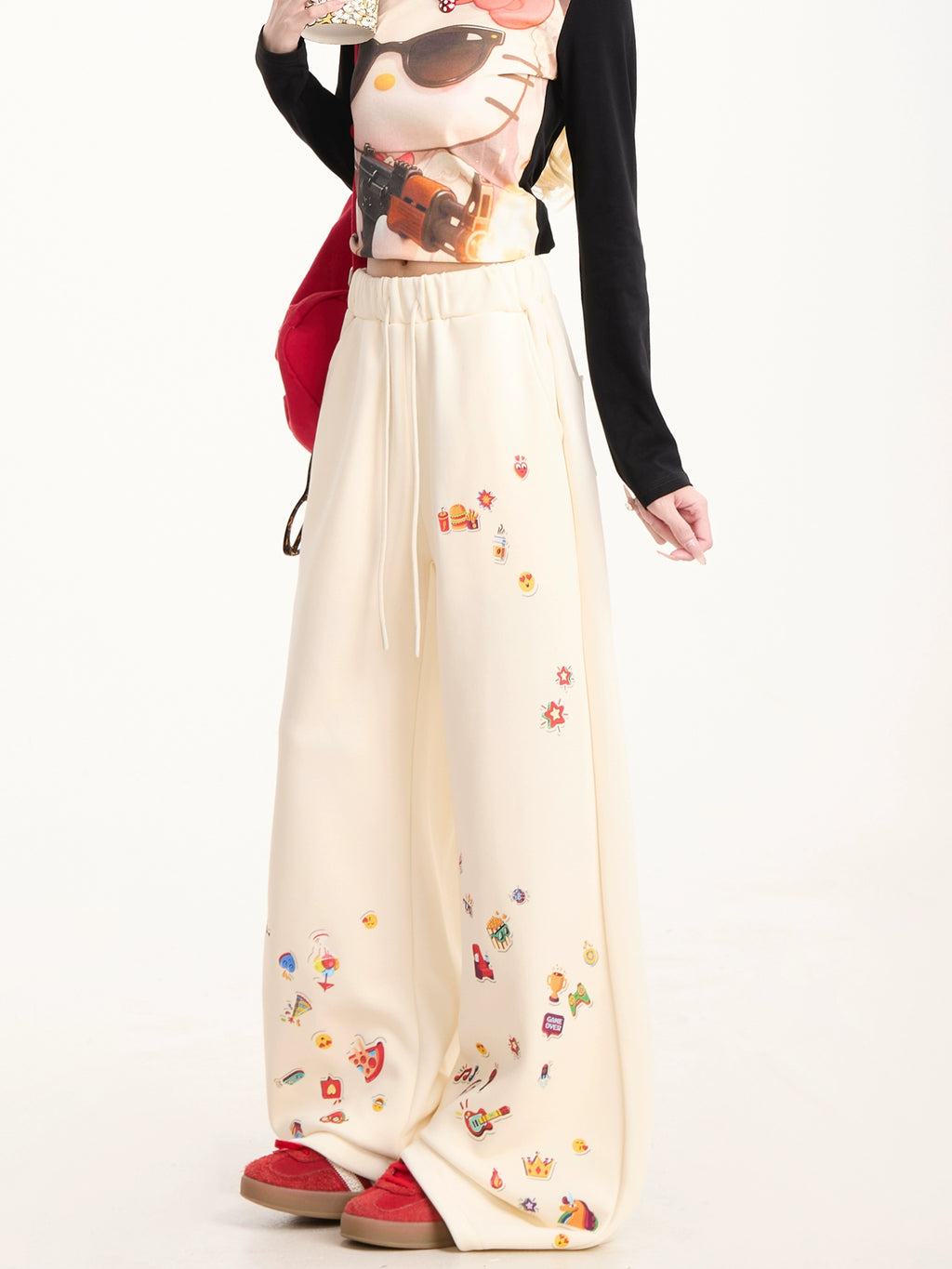 Kenvibe Fun Print Lazy Loose Drawstring Casual Straight Pants