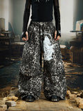 NOMANIAI Niche Leopard Print Loose-fitting Wide-leg Slacks