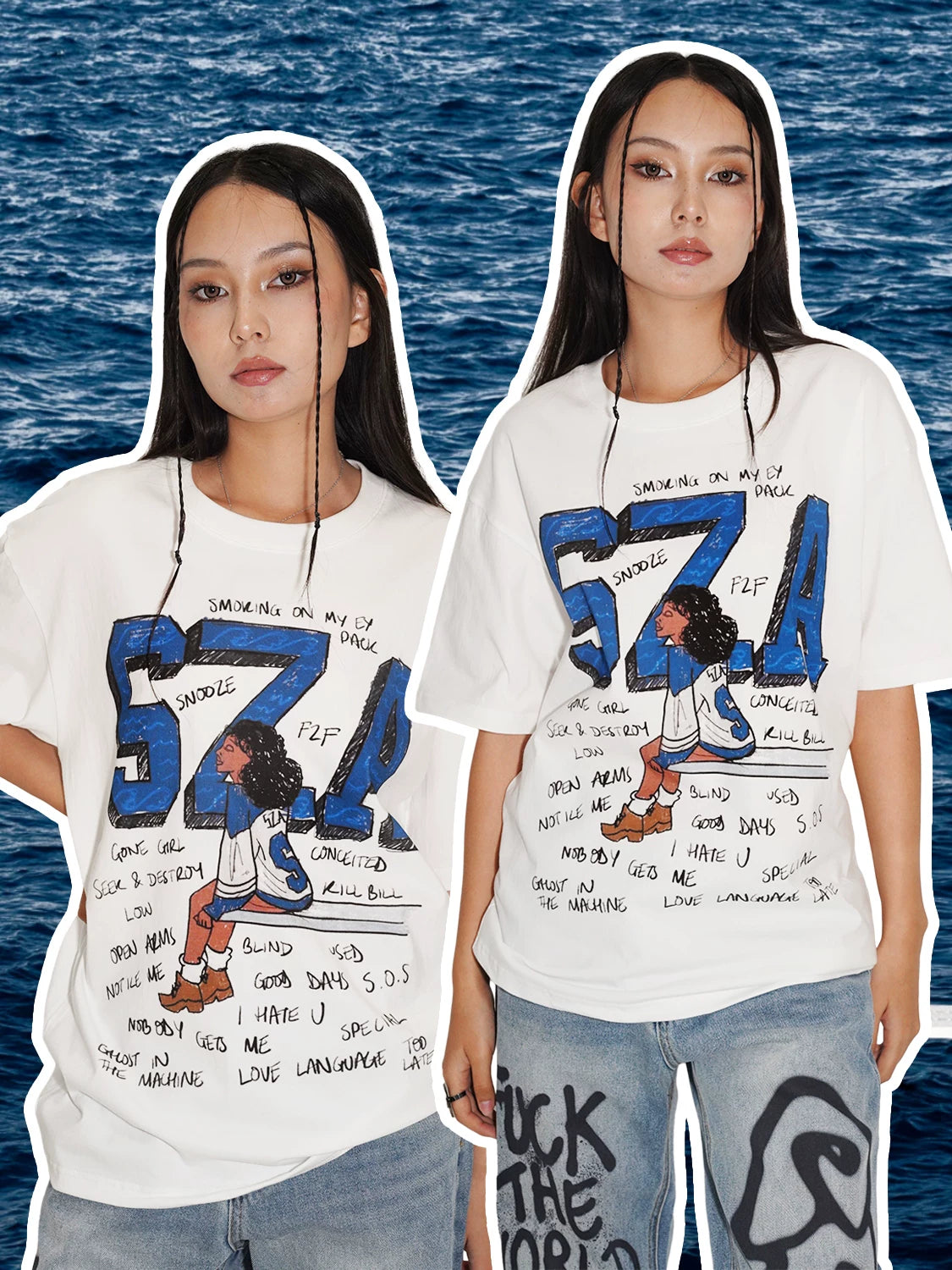 DKNT Cartoon Graffiti Small Neckline Casual Tee