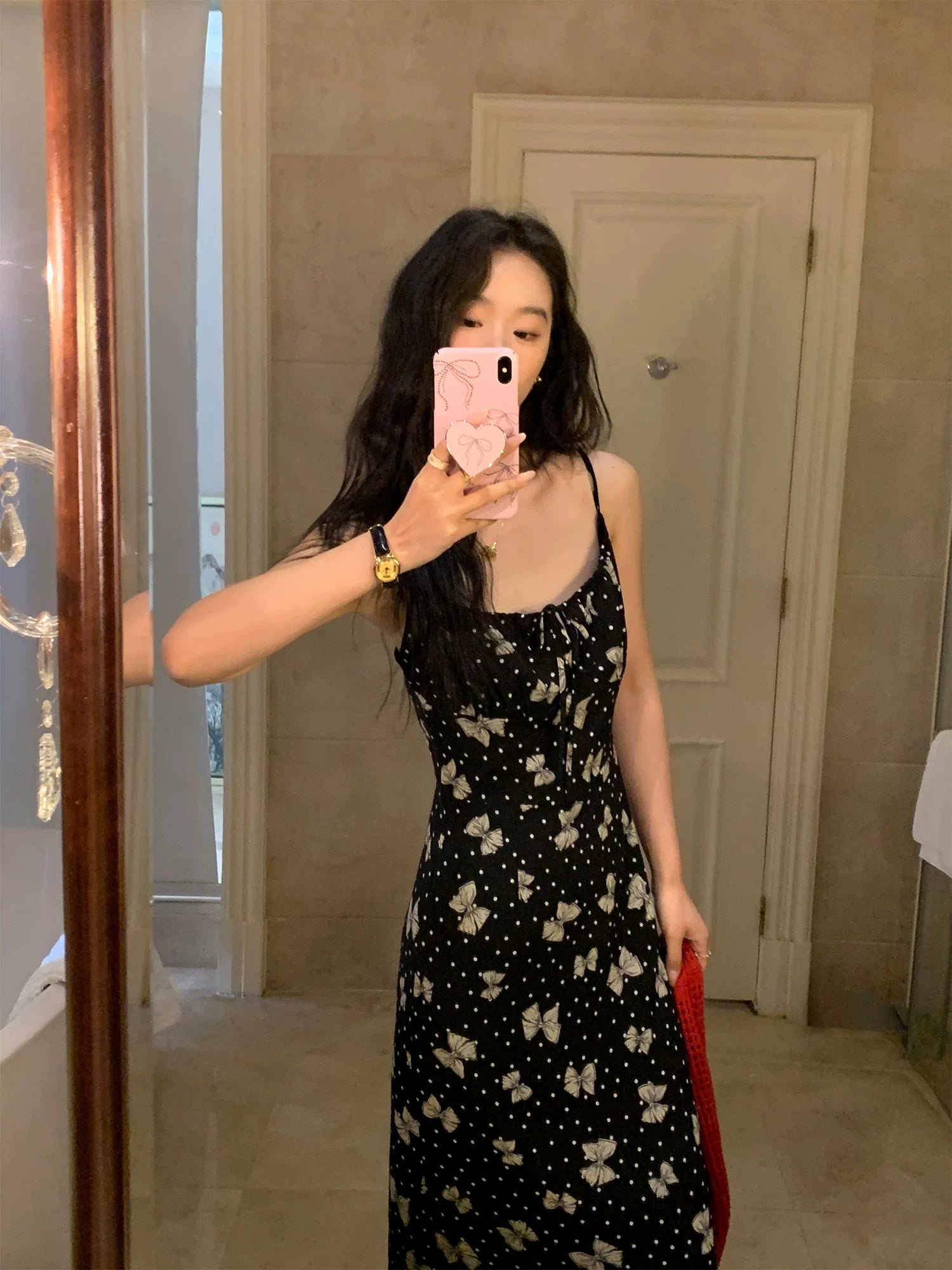 Pusumede Butterfly Print Suspender Dress