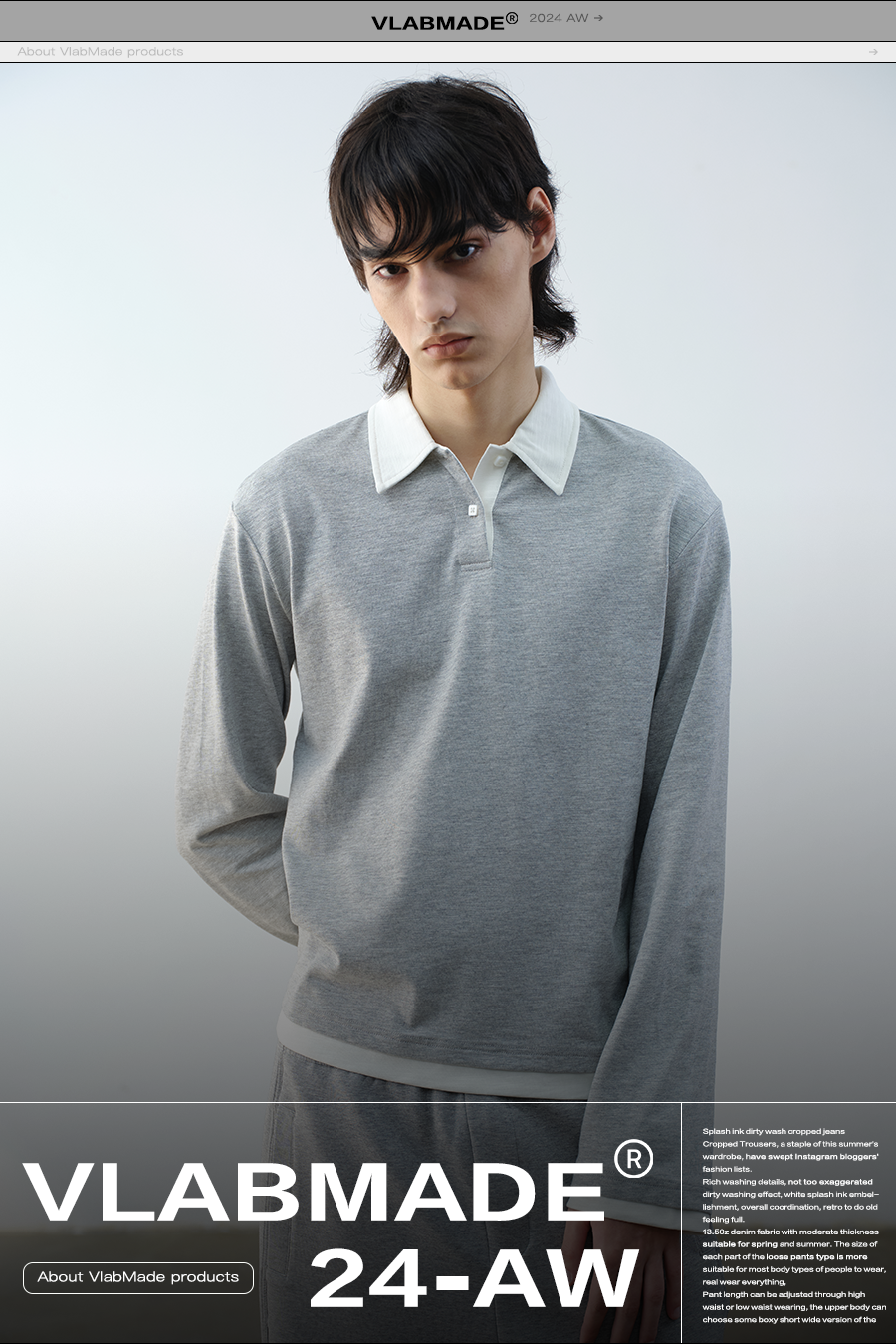 VLABMADE Vintage Fake Two-piece Contrasting Polo Collar Long Sleeve