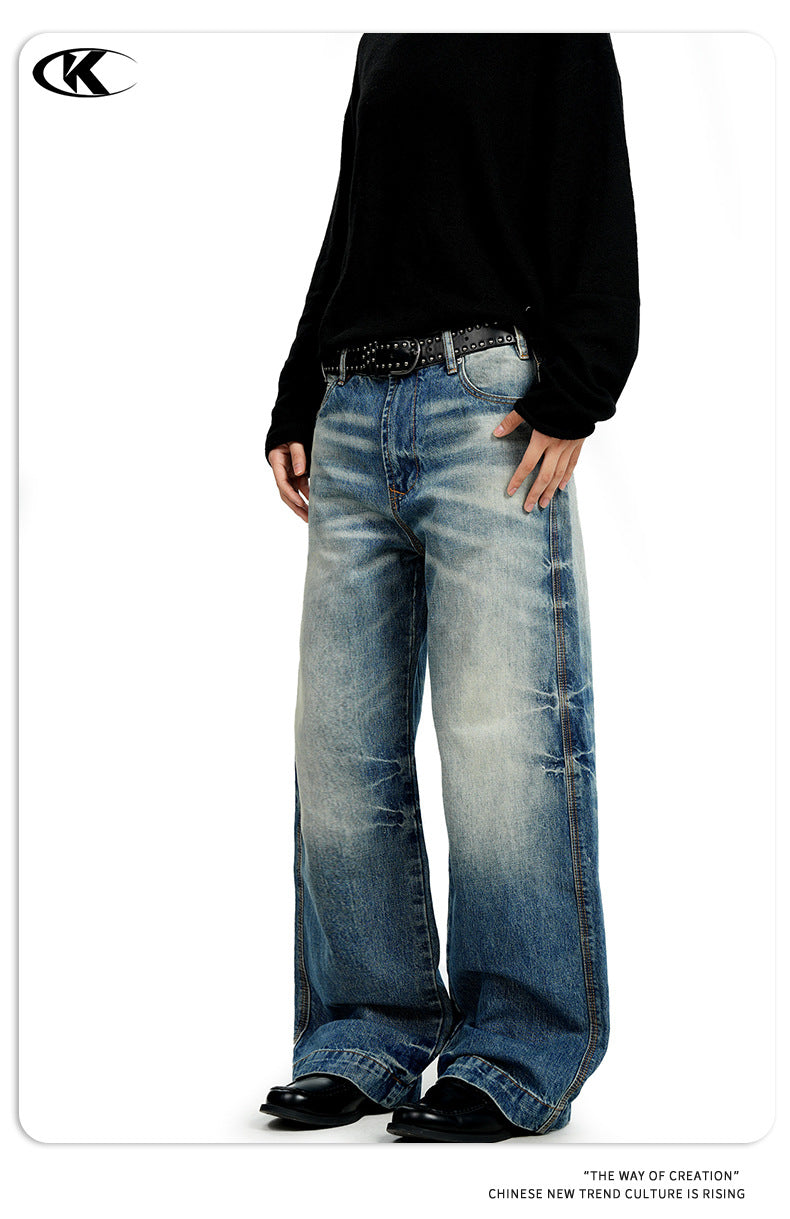 11KN Straight Wide Leg Retro Old Jeans