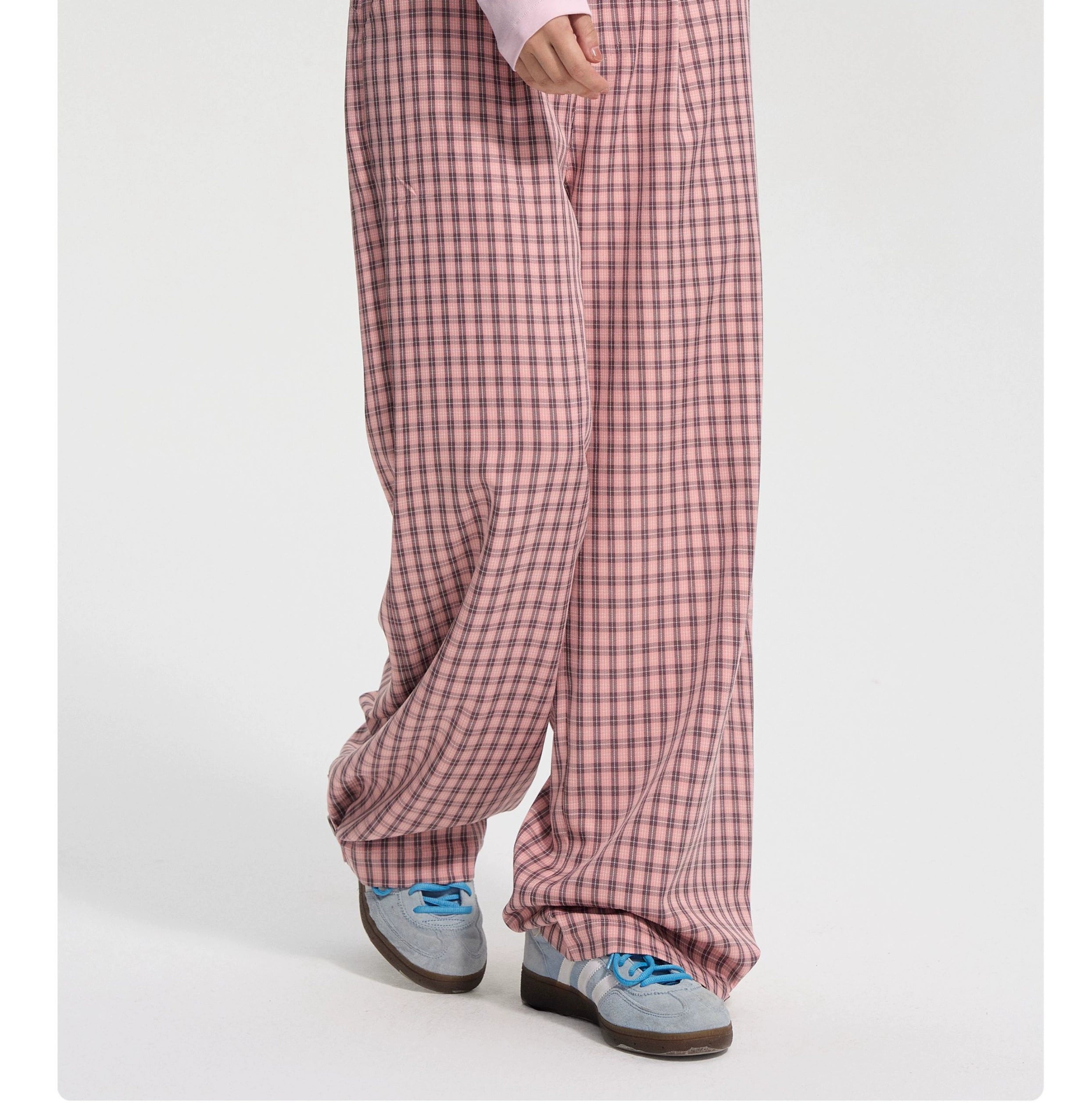 NICEBAD Flower-embroidered Plaid Trousers