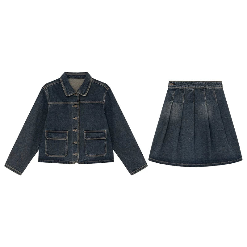 KANO Vintage Denim Jacket Skirt Set