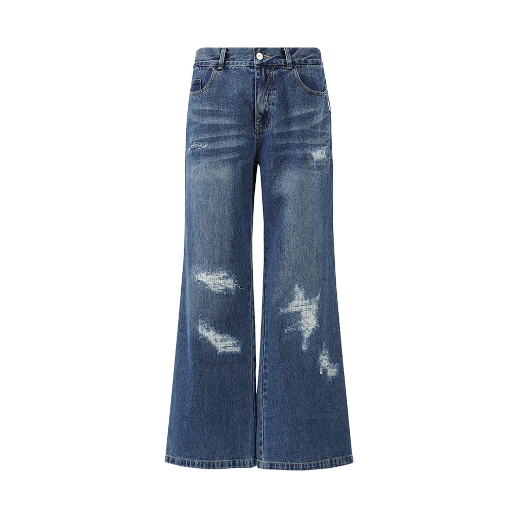 FUNKYFUN  Irregular Ripped Straight Loose Jeans