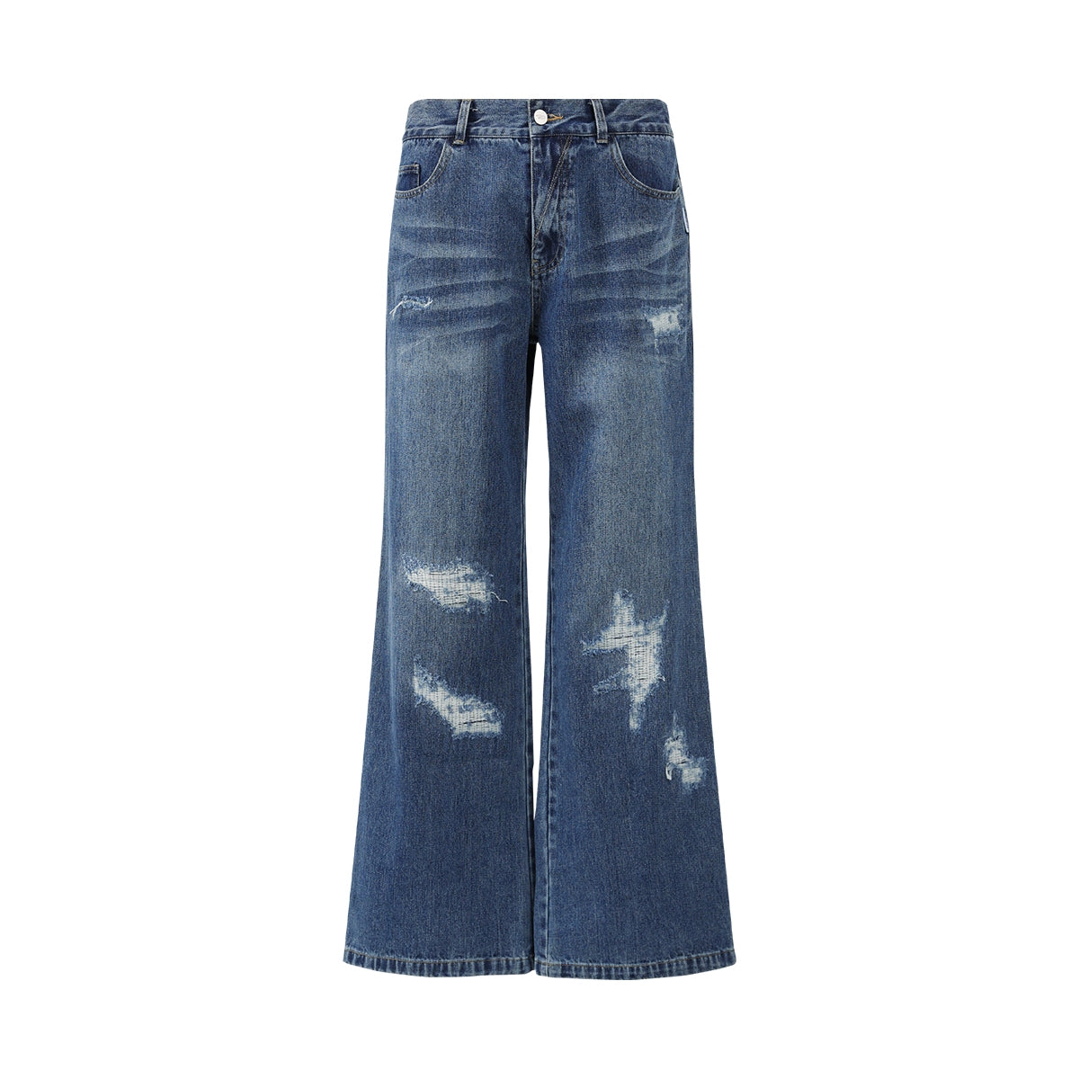 FUNKYFUN  Irregular Ripped Straight Loose Jeans