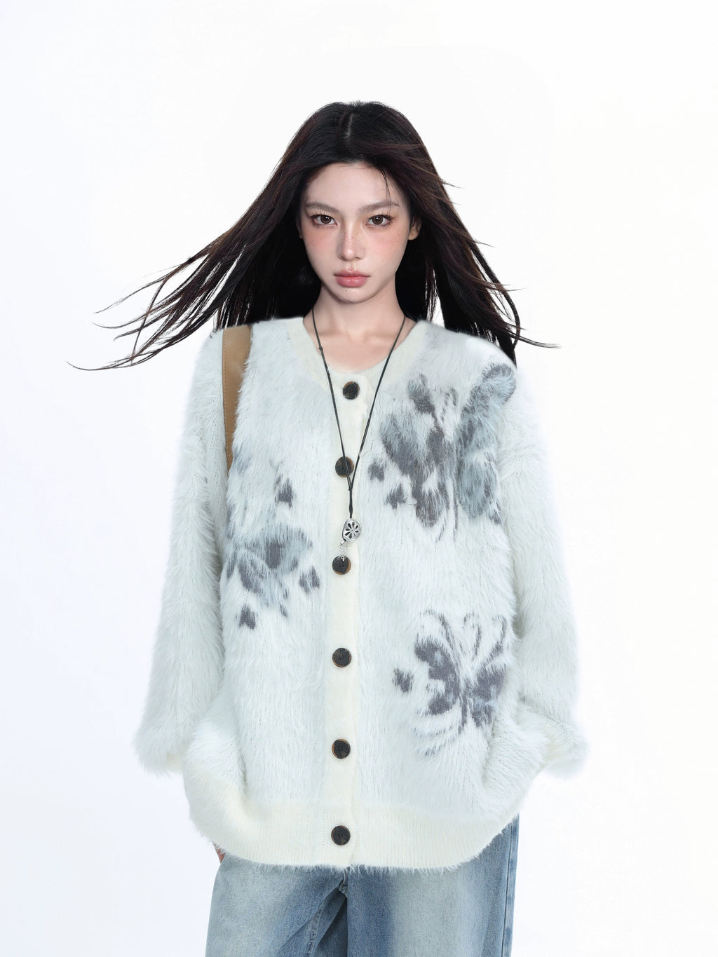 KDASE V-neck Soft Waxy Mink Fleece Knitted Cardigan Jacket