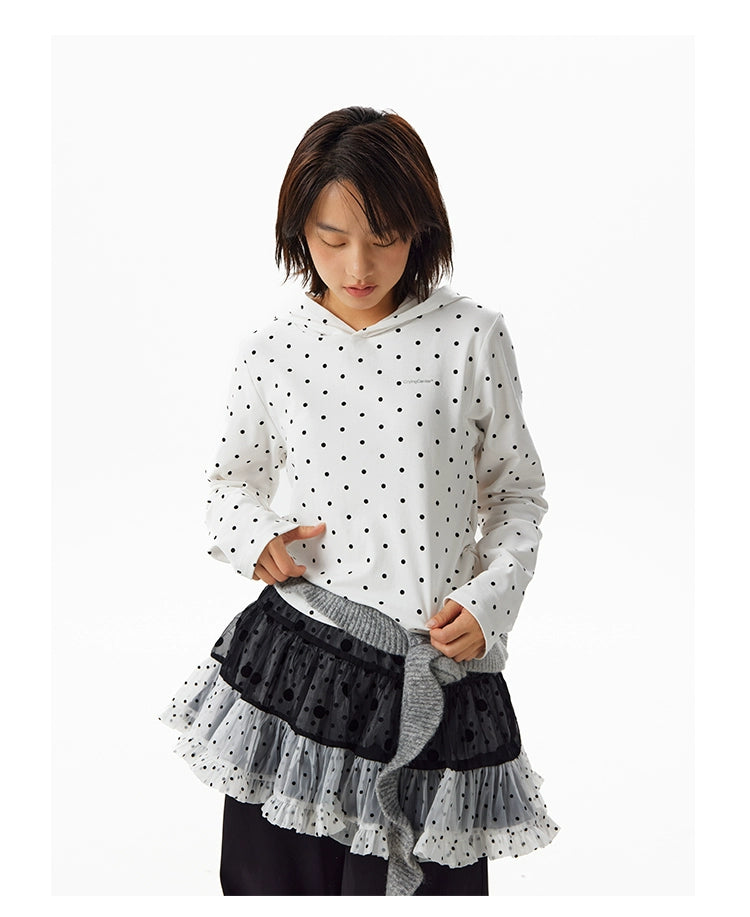 CryingCenter Casual Loose Side Pleated Waist Polka Dot Sweater