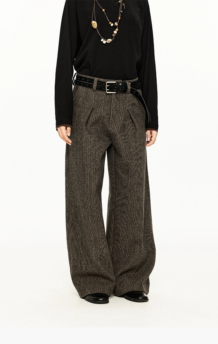 KREATE Tweed Pleated Slightly Wide A-shaped Casual Trousers