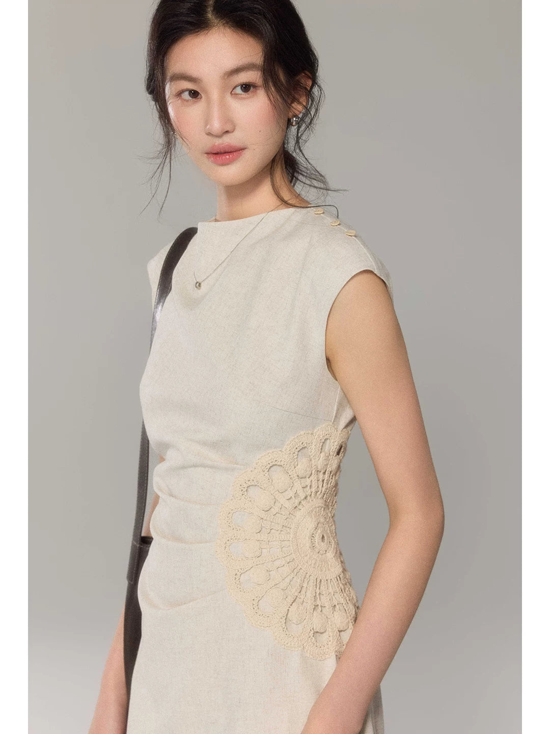 TYANG High-end Temperament Stitching Hand-crocheted Flower Dress