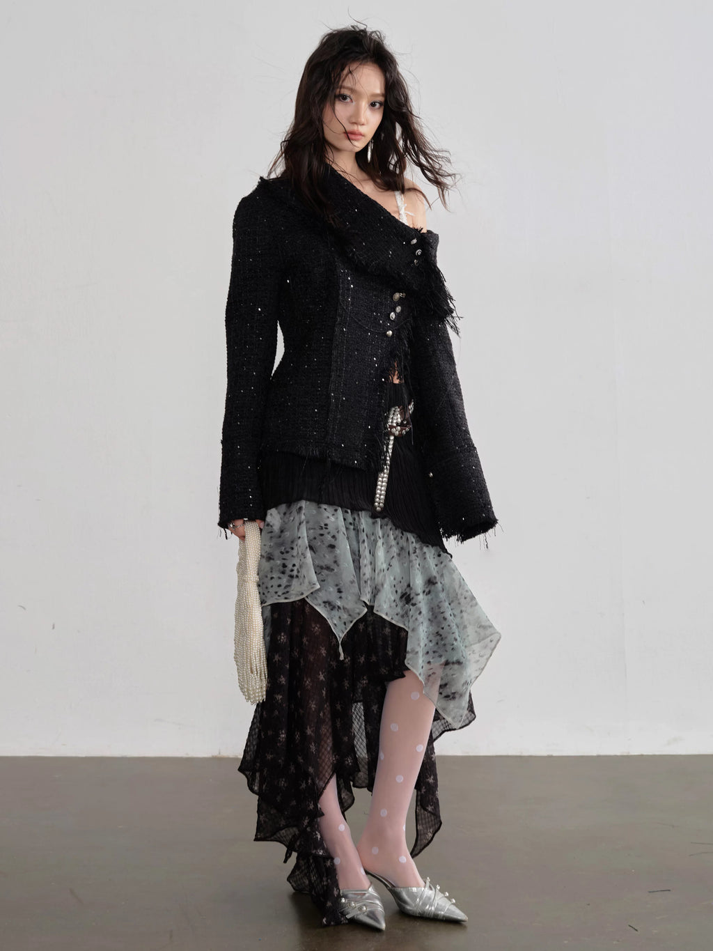 JNYLON Stitching Contrasting Color Irregular Half Skirt