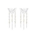 NO SOLUTION Pearl Tassel Butterfly Stud Earrings