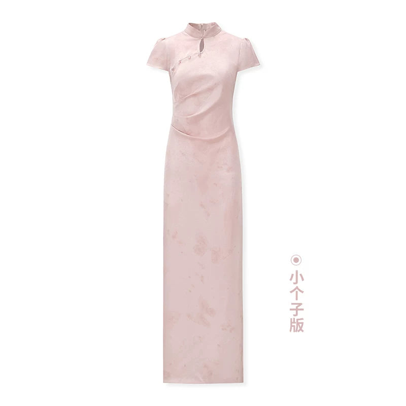 ZIHE Satin Butterfly Print Long Sleeve Dress