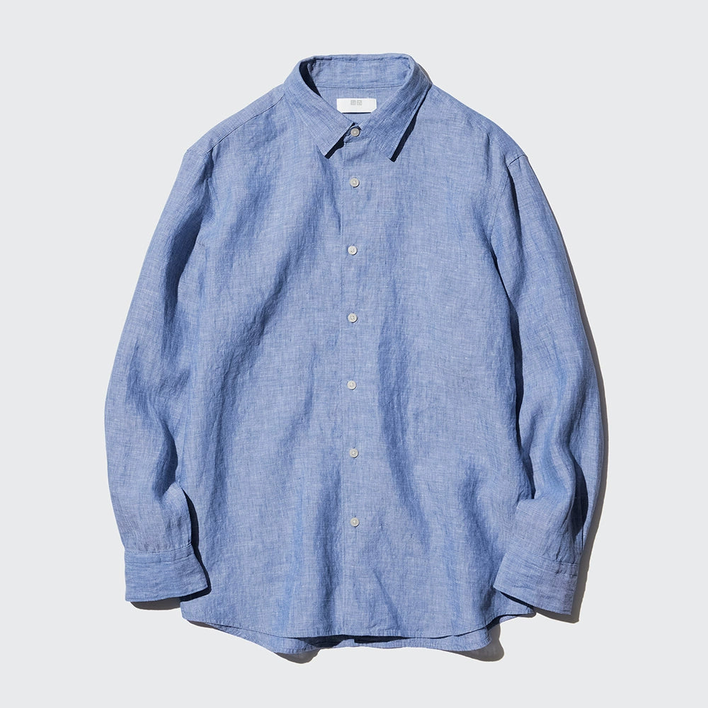 Uniqlo Men's and Women's French Hemp Shirt/Long Sleeve Shirt Linen Casual 25 Spring and Summer New 477641