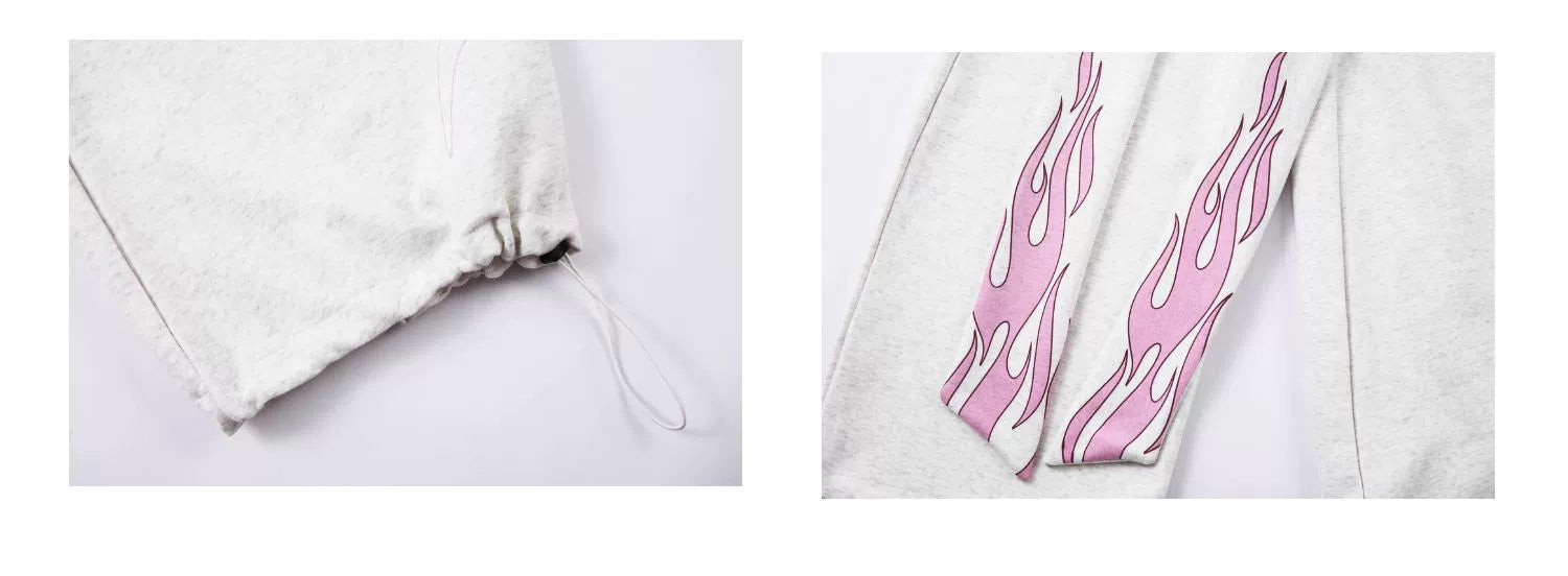 BLACKLISTS Flame Letter Print Strap Scimitar Sweatpants